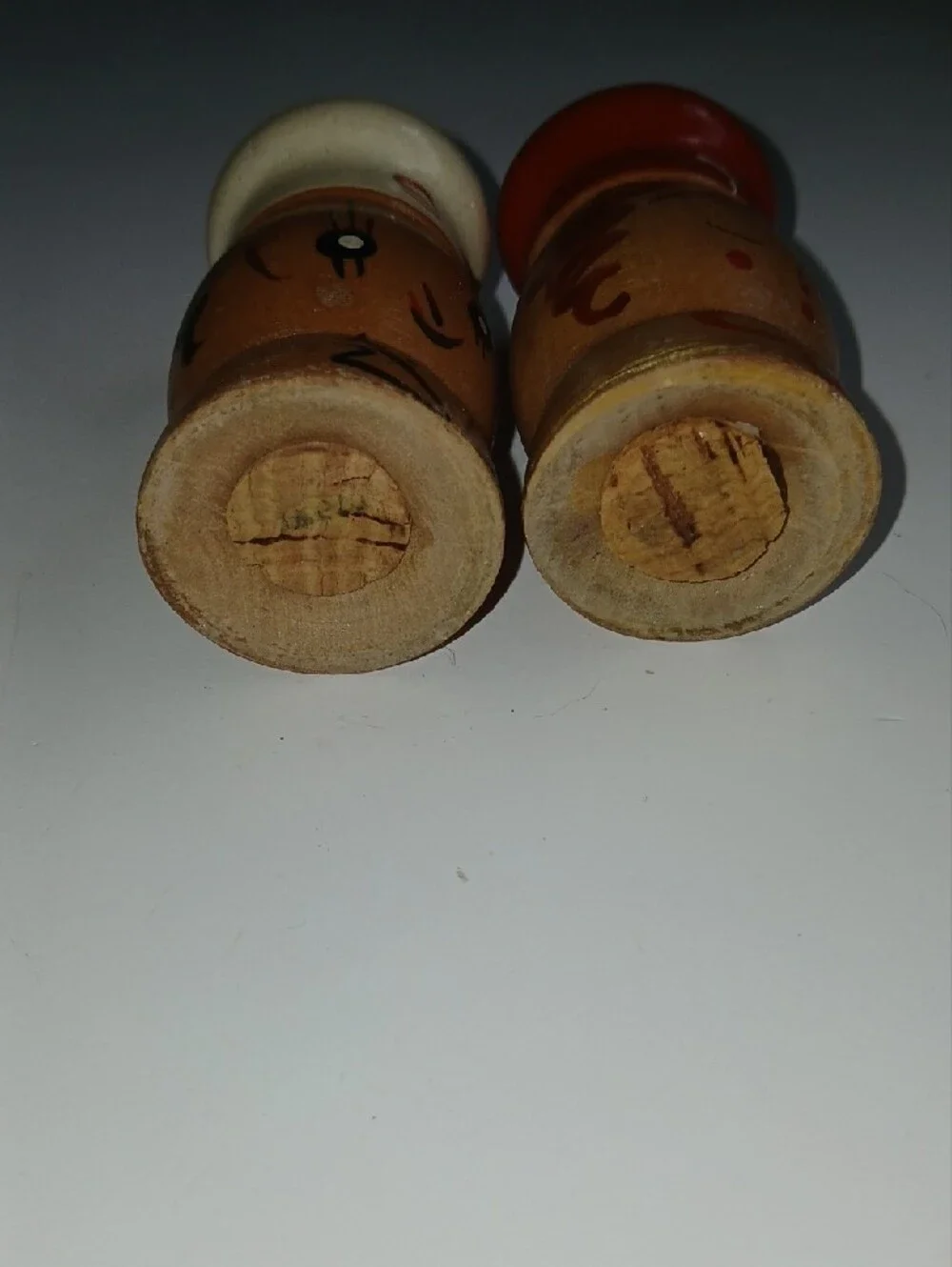 Vintage Wooden Man And Woman White Red Chef Hats Salt & Pepper Shakers
